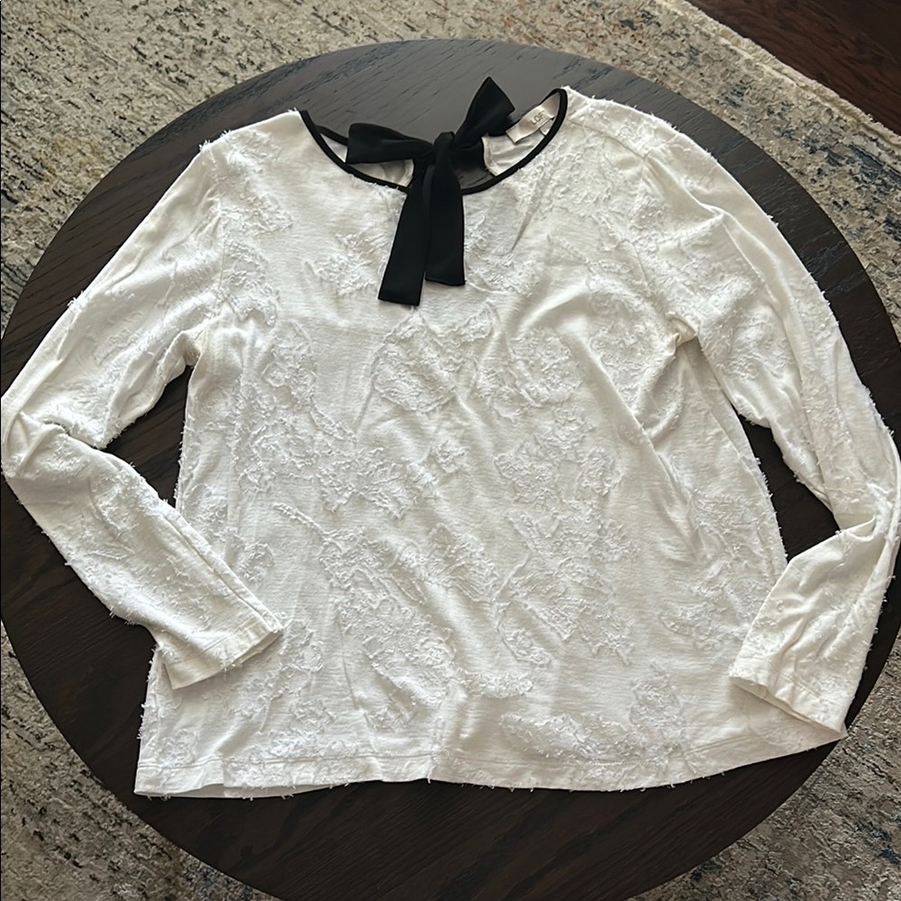 LOFT White Lace Women's Top with Black Bow